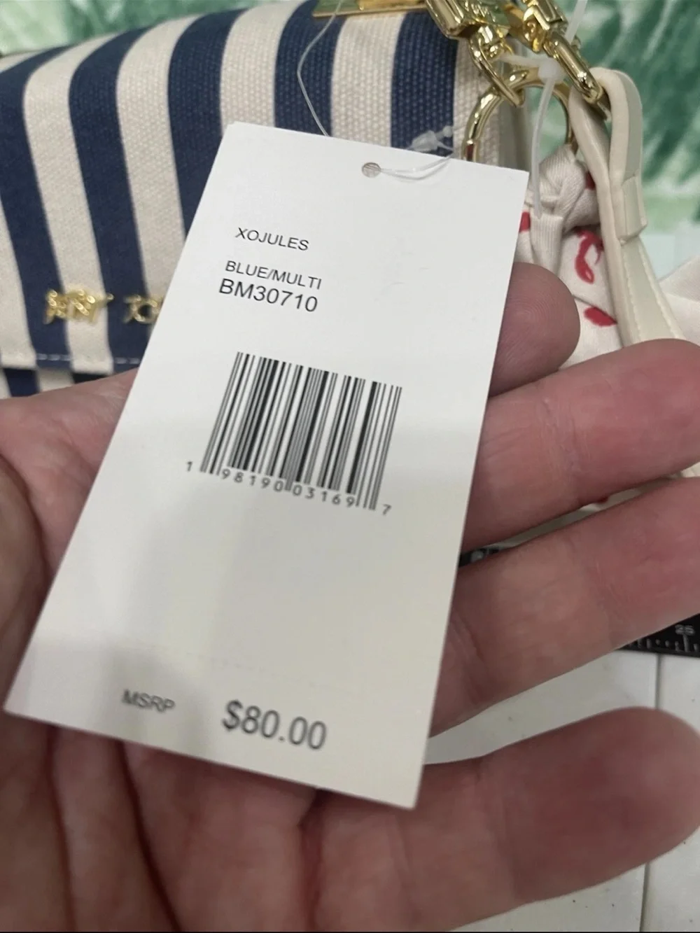 Betsey Johnson Navy & Cream Striped Shoulder Bag with Scarf Accent